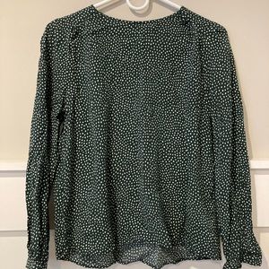 H&M Deep Green Scoop Neck Polka Dot Long Sleeve Blouse